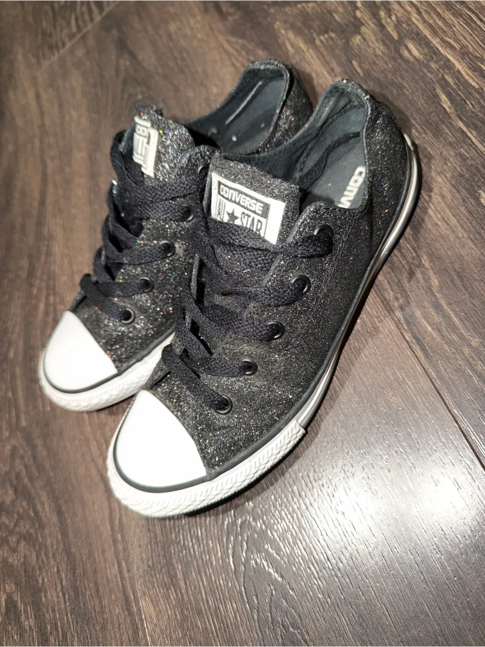 Converse Chuck Taylor All Star Black Glitter Low Top Sneakers Youth 3